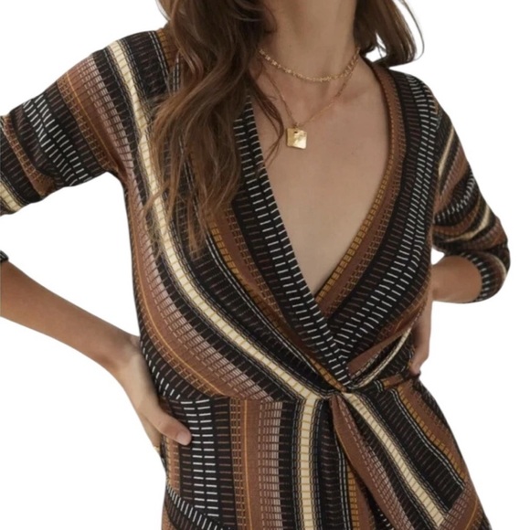 Maeve by Anthropologie Striped Wrap Midi Dress Brown Size XS - Picture 3 of 12
